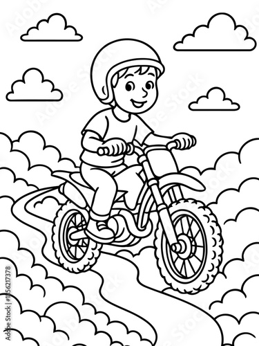 Motocross Adventure: A young adventurer fearlessly conquers the motocross track, embracing the thrill of speed and challenge on a vibrant day.