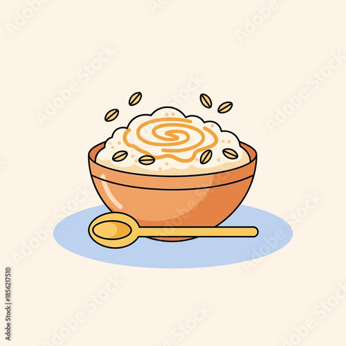 Bowl of Oatmeal with Swirl and Spoon - Healthy Breakfast Illustration