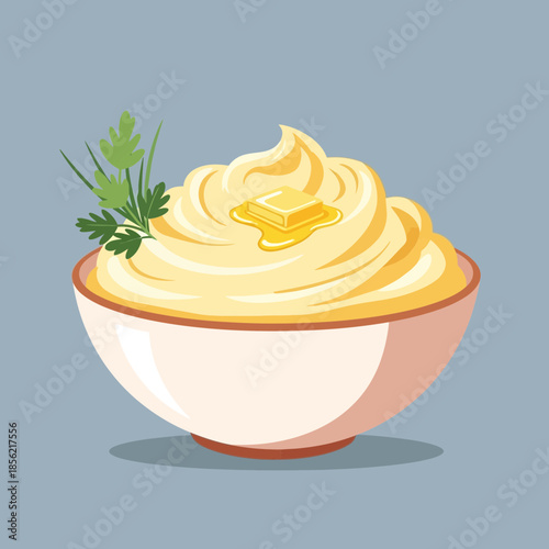 Creamy Mashed Potatoes with Butter and Parsley Garnish in Bowl