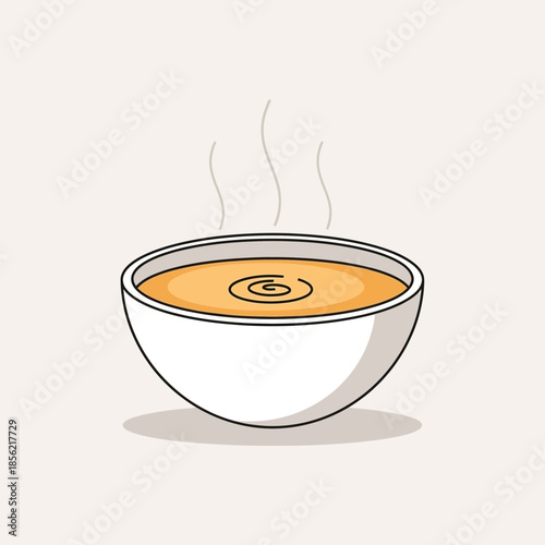 Steaming Bowl of Orange Soup with Swirls, Simple Illustration