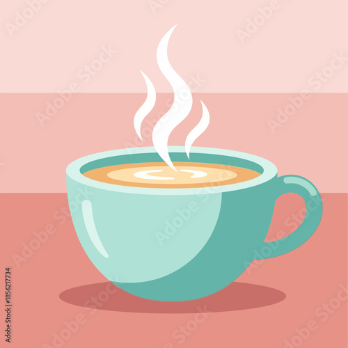 Steaming Cup of Coffee or Tea in a Teal Mug, Warm Beverage, Cozy Morning Drink