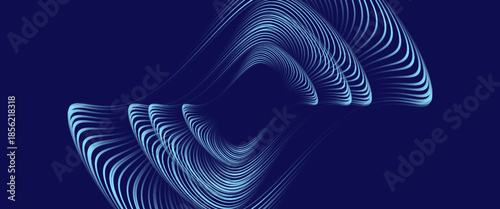 Abstract blue background with glowing curved lines. Shiny blue swirl curve lines design. Spiral lines. Geometric oval pattern. Futuristic technology concept