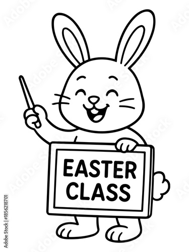 Easter Class: A cheerful and charming illustration of an Easter Bunny, holding a sign that indicates an Easter class. With a pointer, this bunny is ready to guide and educate about Easter.