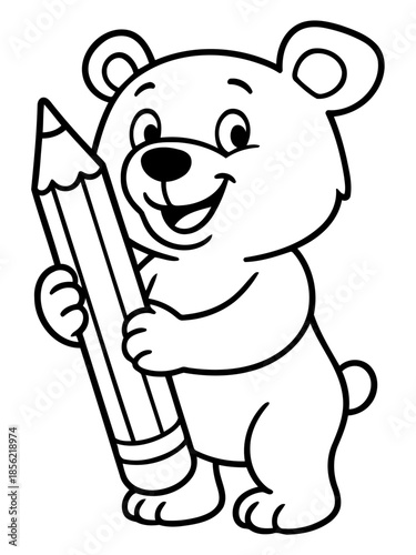 Cartoon Bear Holding Pencil: A charming cartoon bear, filled with playful delight, clutching a large pencil, ready to bring imagination to life.