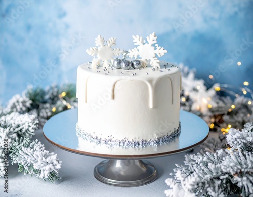겨울 눈송이 케이크 Winter Snowflake Cake on Elegant Stand
