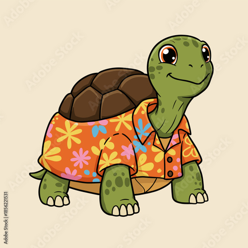 Funny green cartoon turtle character smiling happily in a cheerful vector illustration