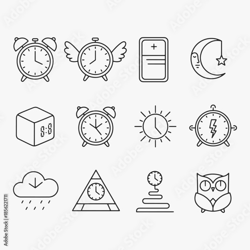 A collection of alarm clock icons. Vector Sign for Logos, Labels, and Icons.