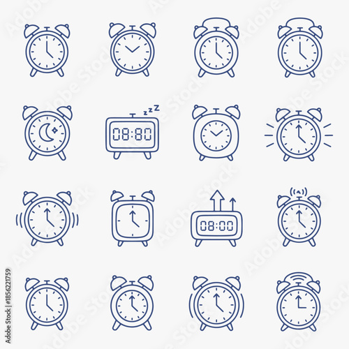 A collection of alarm clock icons. Vector Sign for Logos, Labels, and Icons.