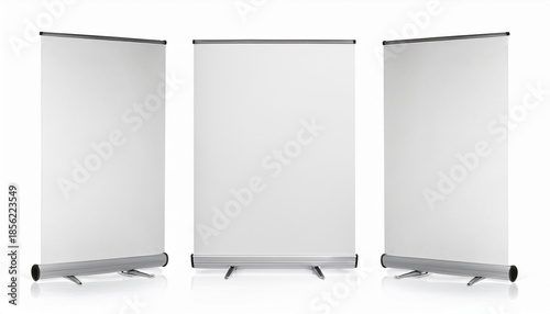 blank white roll up banner stand display mockup for advertising isolated on white background