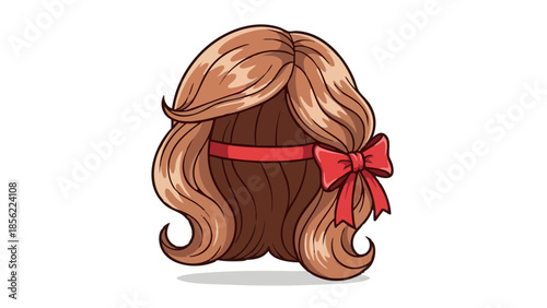 Brown hair with red bow in retro style for George Washington's Birthday  