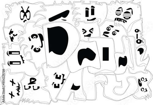 Collection of Diverse Cartoon Faces Expressing Various Emotions.