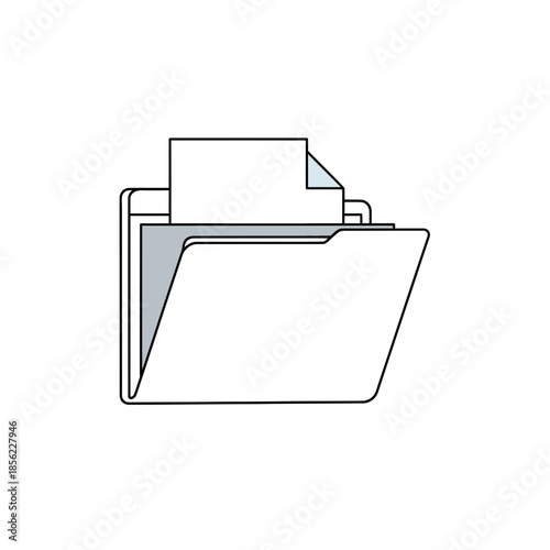 Open Folder Icon with Documents Inside, Simple Flat Design, Business and Office Concept