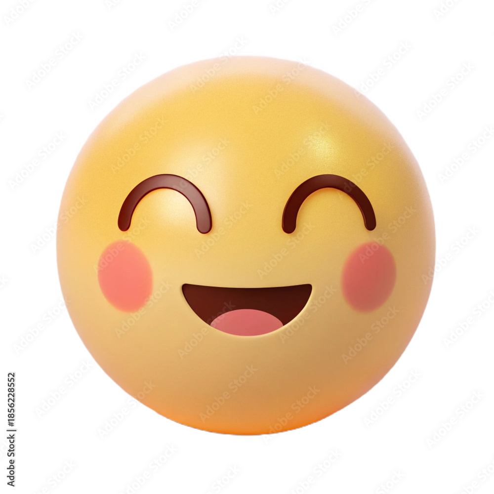 Fototapeta premium Smiling face with rosy cheeks and closed eyes emoji isolated on transparent background with a happy expression
