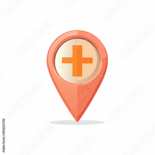 3D Vector Illustration of a Peach-Colored Medical Location Pin with a Plus Sign on a White Background