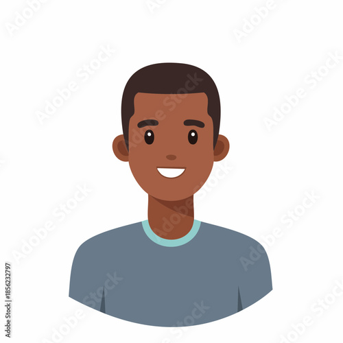 Smiling African American Man Portrait Illustration. Happy Person. Cheerful. Expressing joy.  Positive emotion. Isolated, White background.