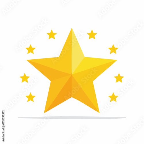 Gold star with shining stars vector illustration on white background for graphic element designs