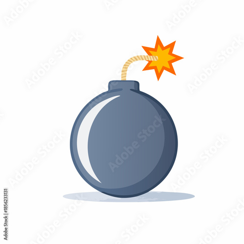 Illustration of Round Bomb with Burning Fuse on a White Background