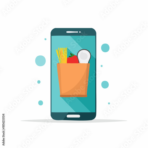 Mobile Food Ordering with Groceries Inside App Interface on Smartphone Screen