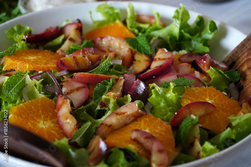 Delicious fresh summer fruit salad in a bowl