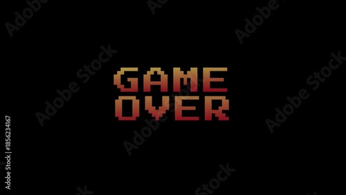 Animation of Game over pixel text  with blinking effect on black background. Retro vintage 8-bit game style.suitable glitch title video game screen. 