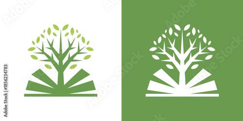 logo combines a book and a tree in a dual-meaning design. The book represents knowledge and learning, while the tree symbolizes growth and wisdom, creating a clean, natural