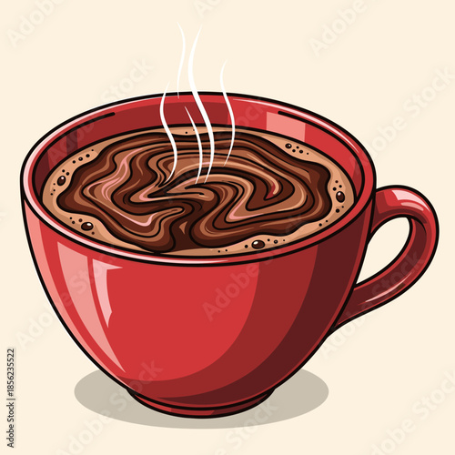 Red Ceramic Mug with Steaming Hot Beverage Illustration