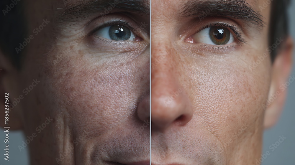 Fototapeta premium before-after weak skin barrier men vs strengthened protective barrier