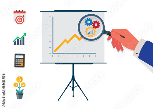 Businessman examining financial data stock illustration