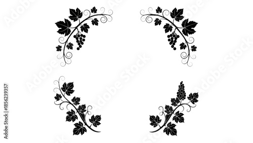 Vector illustration of decorative grape vine corners on transparent background