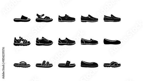 Vector illustration of various footwear styles on transparent background
