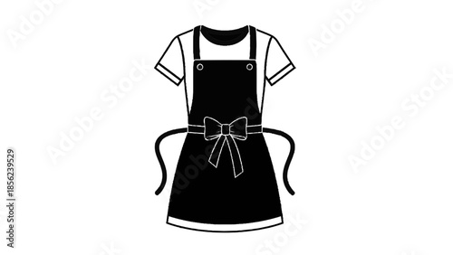 Vector illustration of a black apron on a white t-shirt, on transparent background