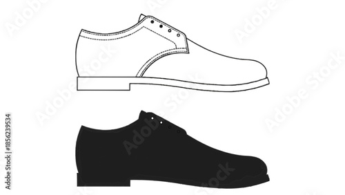 Vector illustration of a formal shoe and its silhouette on transparent background