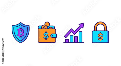 Financial Security and Growth Icons Representing Protection and Prosperity