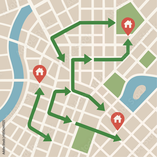 Evacuation Map Planning Flat Illustration

