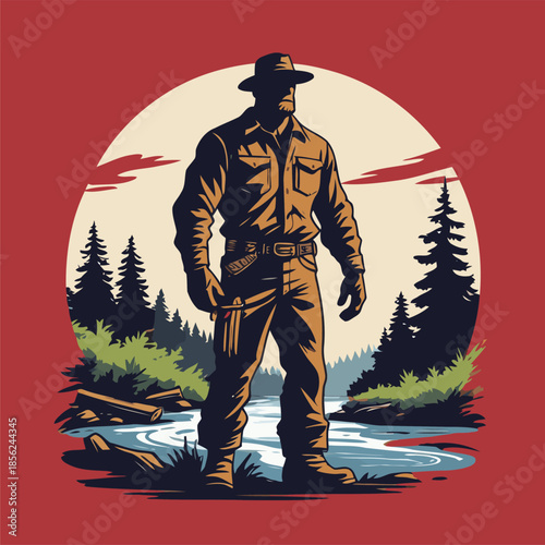 Illustration of a lumberjack, drawn in a bold American comic style with bold, expressive lines