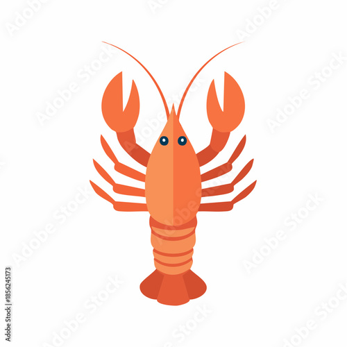 Vibrant orange vector illustration of a lobster with detailed claws and antennae in flat design style