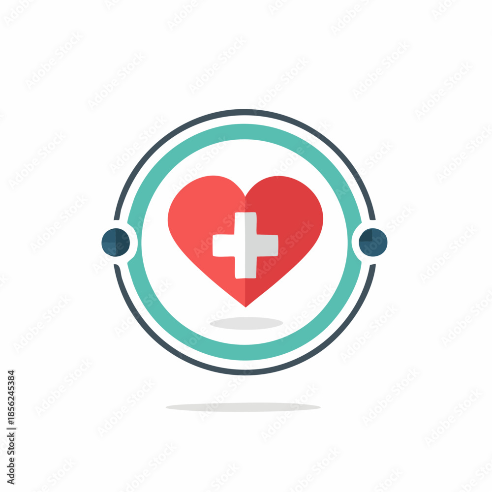 Obraz premium Medical Heart Icon in Circle with Cross Symbol for Healthcare or Charity