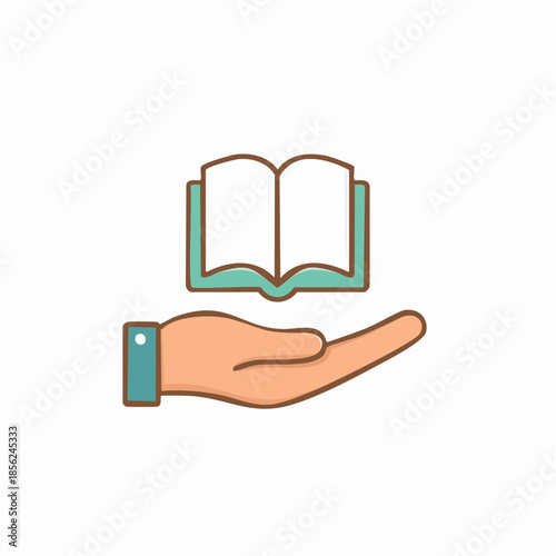 Hand Offering an Open Book Concept Icon in Modern Line Style for Education, Knowledge, and Information