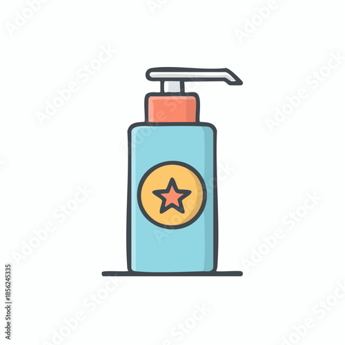 Bottle of soap for washing and cleaning with dispenser, hygiene product vector cartoon graphic