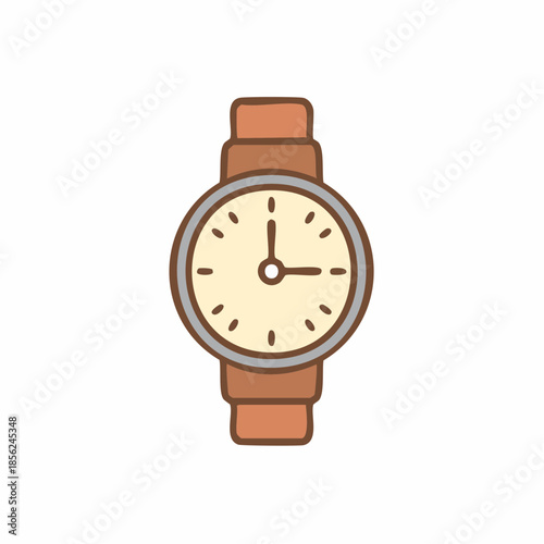 Wristwatch with Beige Face and Brown Band Timepiece Simple Clock Illustration