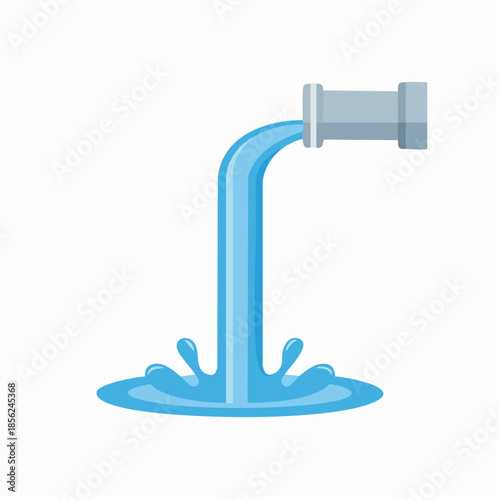 Water flows from pipe splashing stream pure liquid plumbing vector illustration