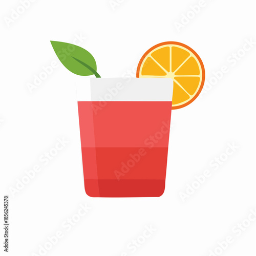 Refreshing summer cocktail with orange slice and mint leaf illustration