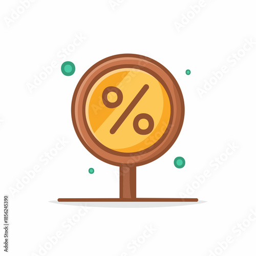 Illustration of a Percentage Sign on a Circular Sign with Floating Dots