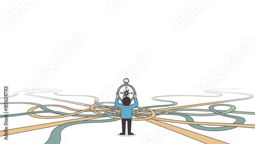 Conceptual Vector Art Navigating Life's Crossroads, Seeking Direction on Diverging Paths