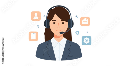 Customer Support Agent with Headset Illustration