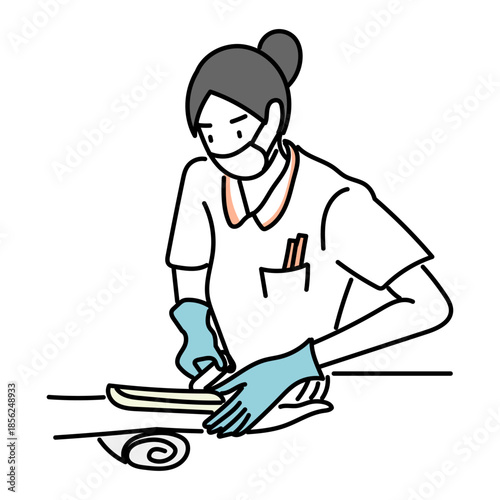 医療現場で患者から採血を行う看護師を描いたシンプルなイラスト素材｜血液検査や診療やケアを通じたヘルスケアを表現した医療ビジュアル