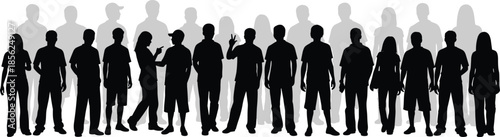 Human silhouettes group, diverse people illustration, crowd design, social interaction concept, population vector, anonymity art, demographic representation, people lineup, vector figures