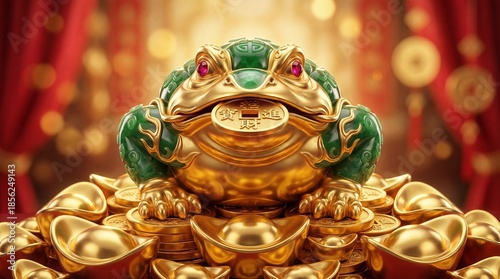 Golden Three-Legged Money Toad Chan Chu with Imperial Jade on Gold Yuanbao
