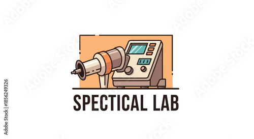 Cartoonish illustration depicts lab equipment with a digital display. The text "SPECTICAL LAB" is below