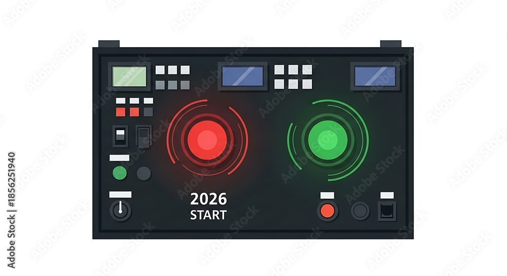 Fototapeta premium Control Panel with Red and Green Buttons.